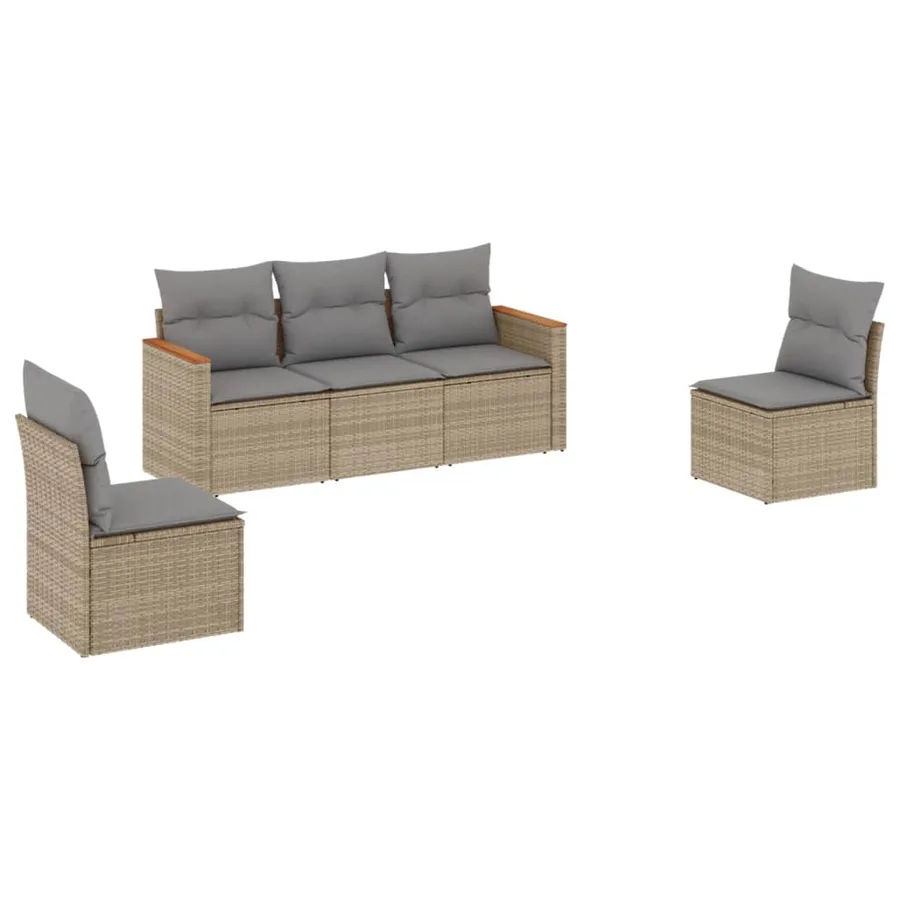 Salon de jardin avec coussins 5pcs mélange beige résine tressée - 2
