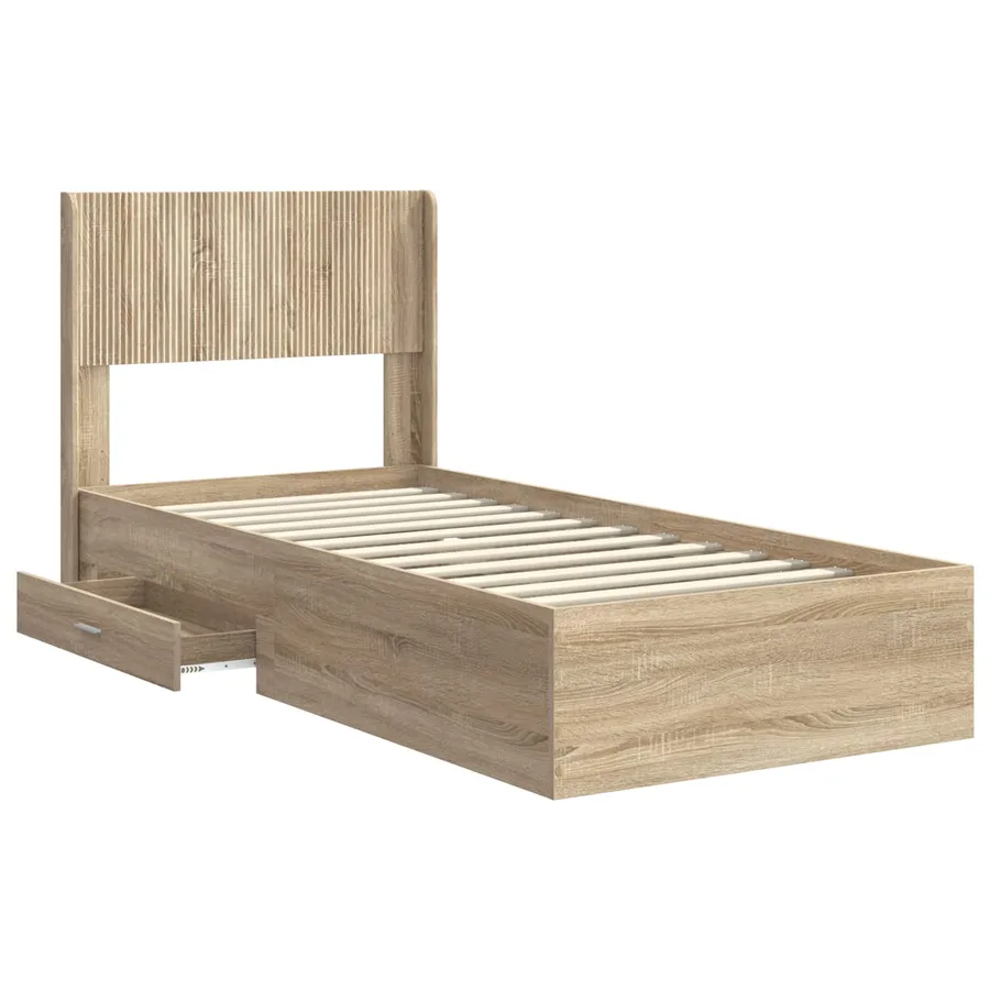Cadre de lit avec rangement et tête de lit Chêne Sonoma - 5
