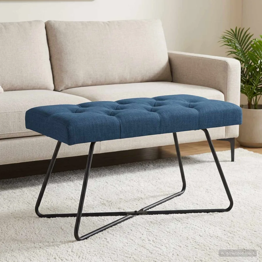 Banc avec capitonnage bouton Bleu 80 x 40 x 46 cm Tissu