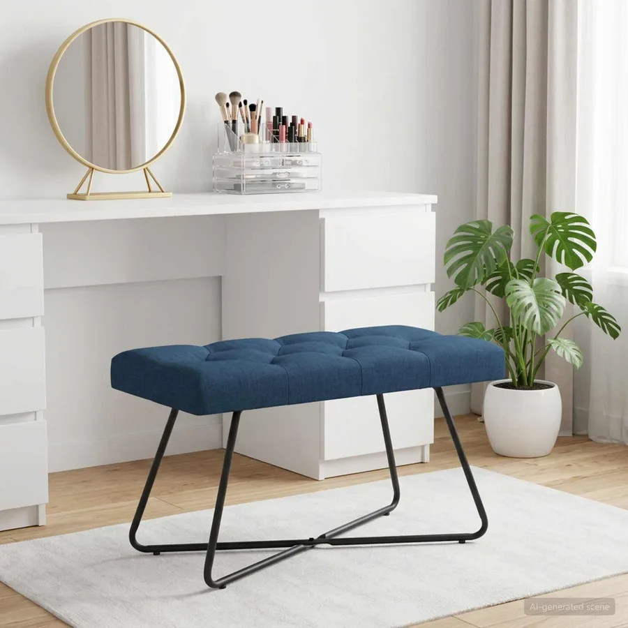 Banc avec capitonnage bouton Bleu 80 x 40 x 46 cm Tissu - 3