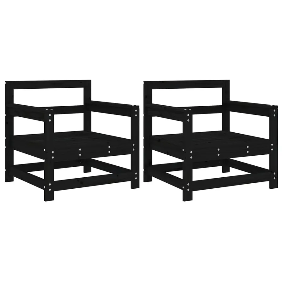 Chaises de jardin lot de 2 noir bois massif de pin - 2