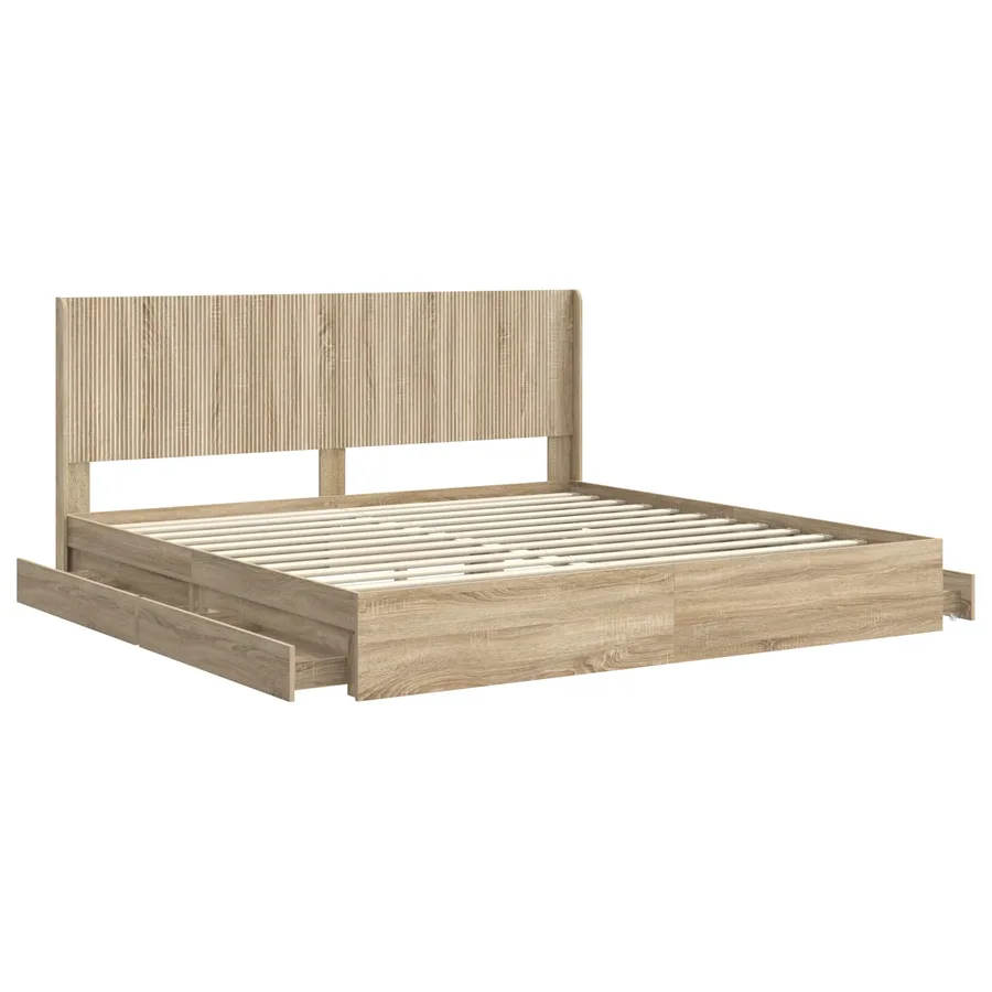 Cadre de lit avec rangement et tête de lit Chêne Sonoma - 5