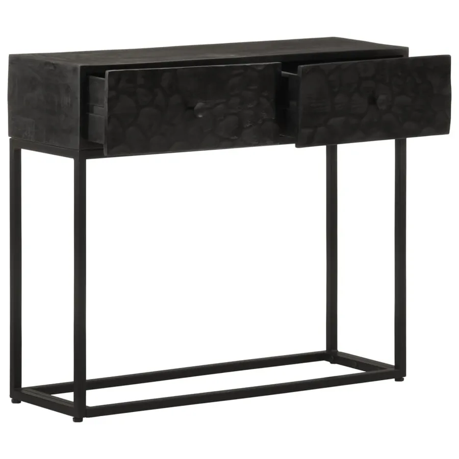 Table console noir 90x30x76 cm bois massif de manguier et fer - 2