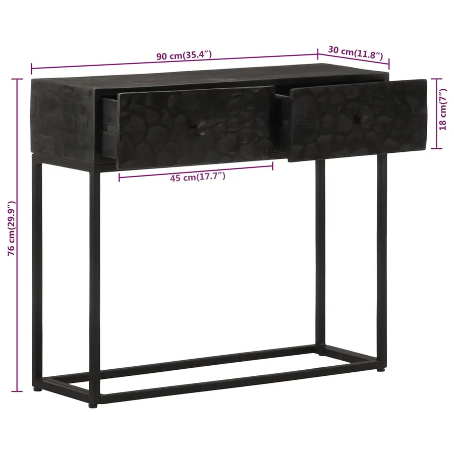 Table console noir 90x30x76 cm bois massif de manguier et fer - 9