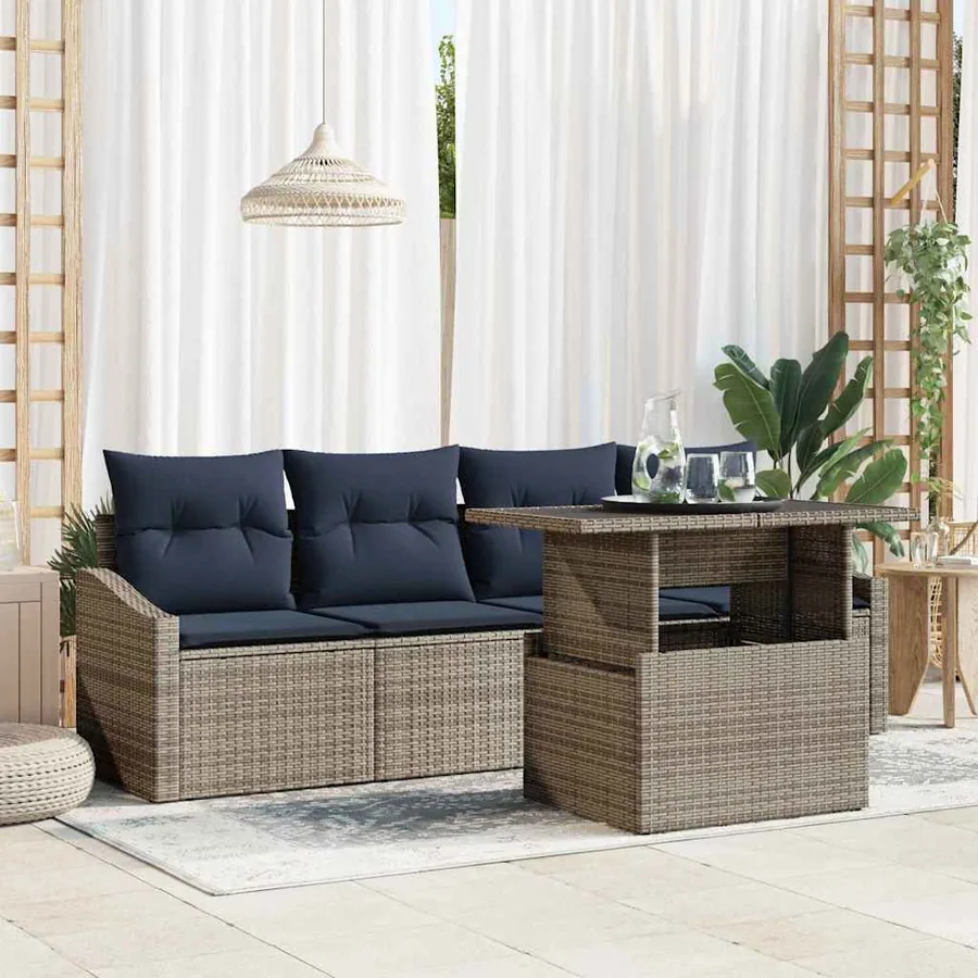 Ensemble de canapé de jardin avec coussin 5 pcs Gris polyrotin