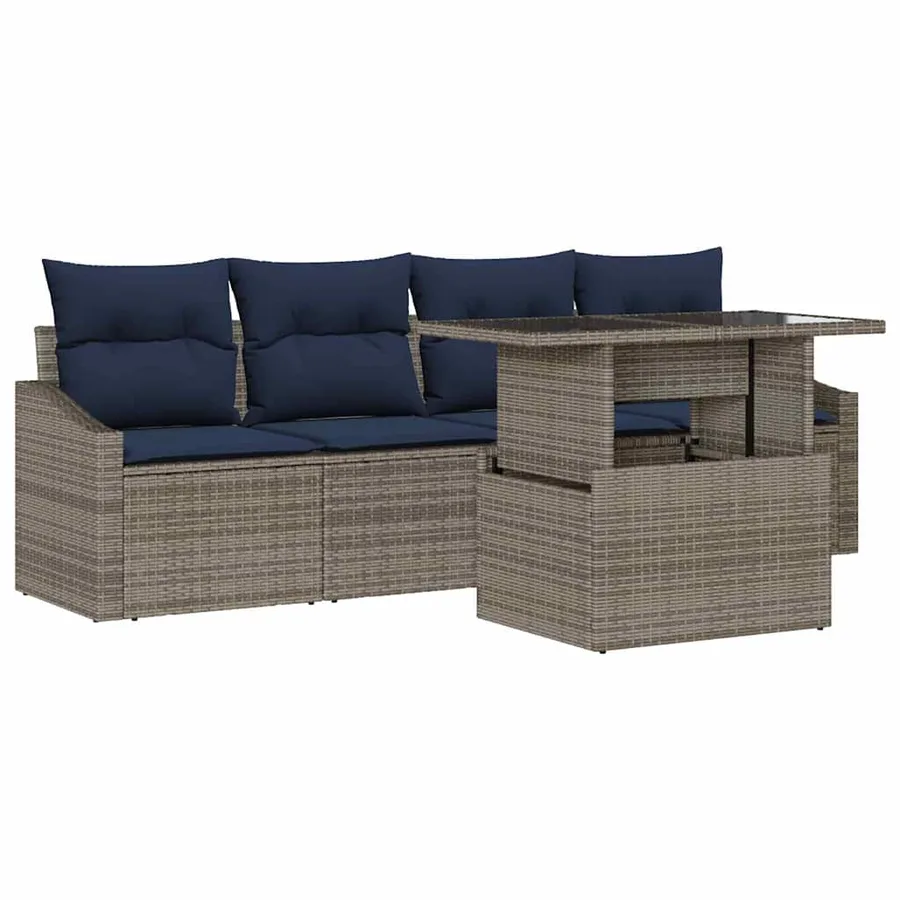 Ensemble de canapé de jardin avec coussin 5 pcs Gris polyrotin - 2