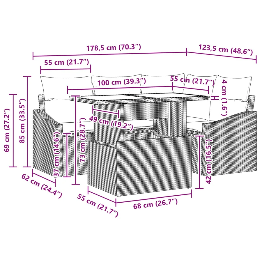 Ensemble de canapé de jardin avec coussin 5 pcs Gris et marine - 15