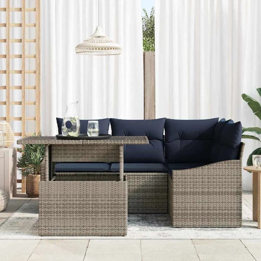 Ensemble de canapé de jardin avec coussin 5 pcs Gris et marine - 3