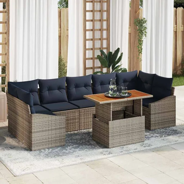 Ensemble de canapé de jardin 8 pcs Gris Poly rotin