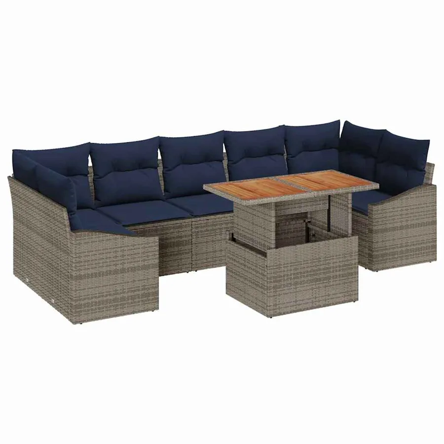 Ensemble de canapé de jardin 8 pcs Gris Poly rotin - 2