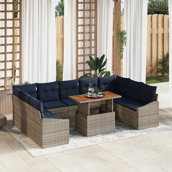 Ensemble de canapé de jardin 10 pcs Gris Poly rotin