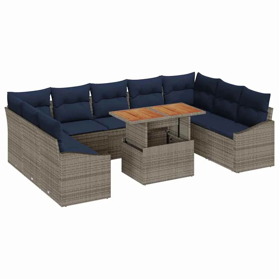 Ensemble de canapé de jardin 10 pcs Gris Poly rotin - 2