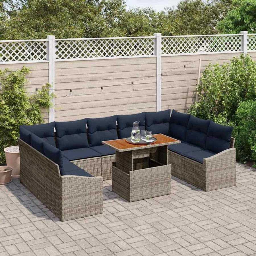 Ensemble de canapé de jardin 10 pcs Gris Poly rotin - 3