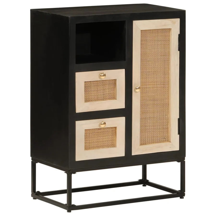 Buffet noir 55x30x76 cm bois massif de manguier et fer