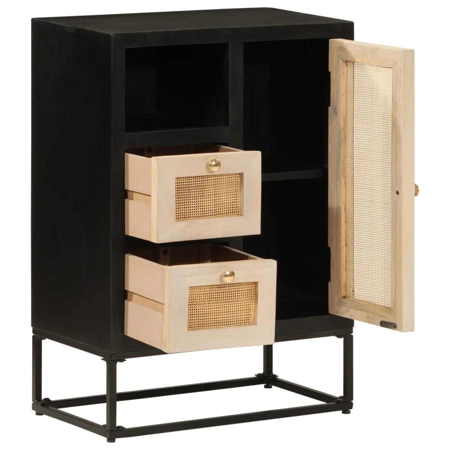 Buffet noir 55x30x76 cm bois massif de manguier et fer - 2