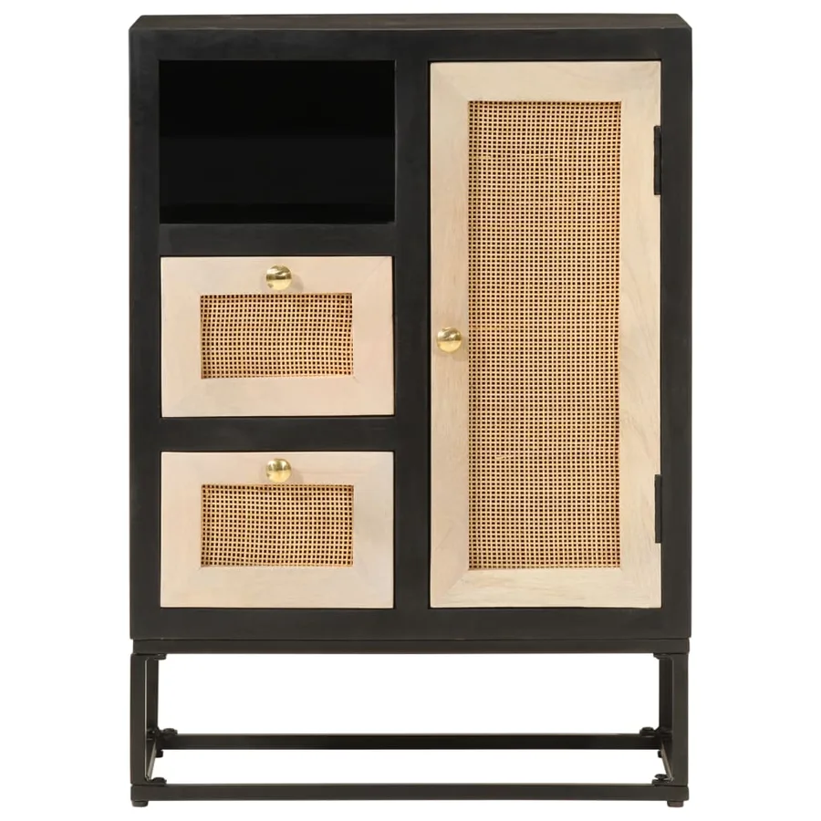 Buffet noir 55x30x76 cm bois massif de manguier et fer - 3