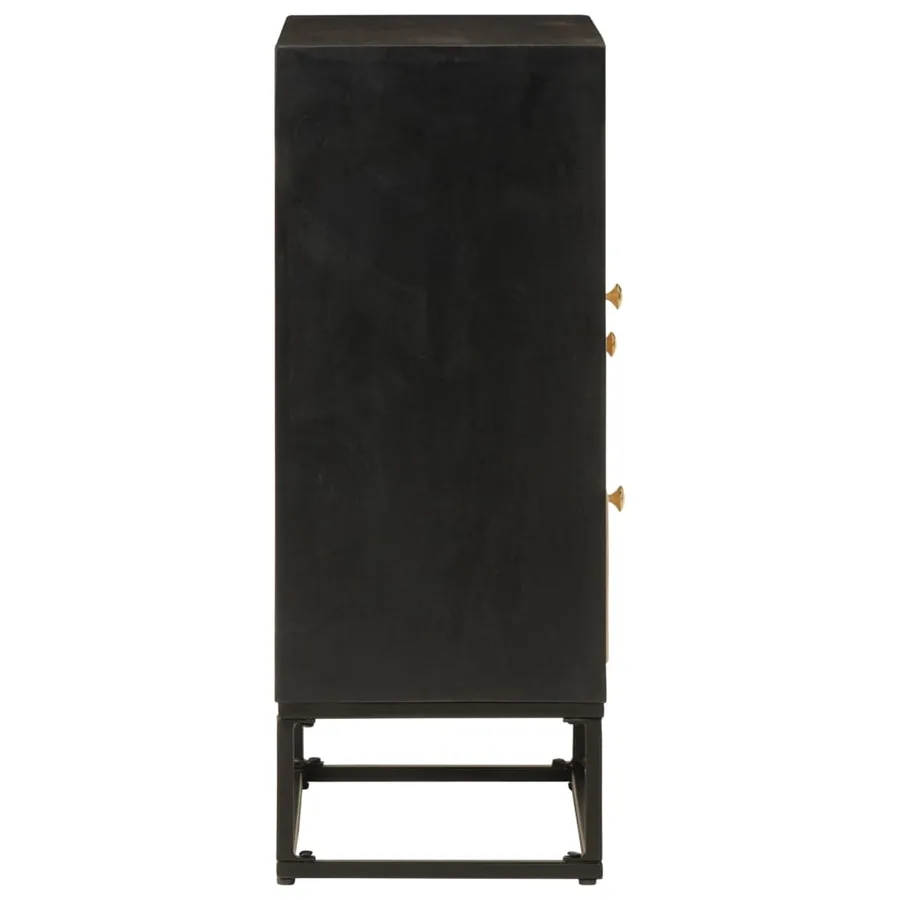 Buffet noir 55x30x76 cm bois massif de manguier et fer - 4