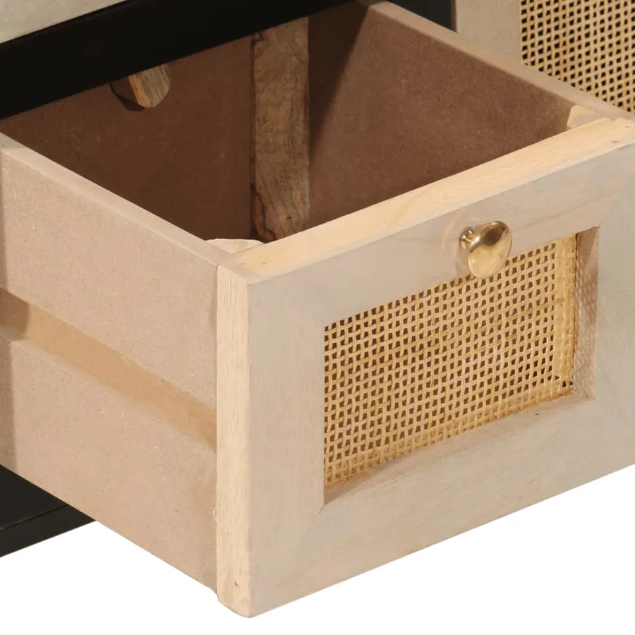 Buffet noir 55x30x76 cm bois massif de manguier et fer - 8