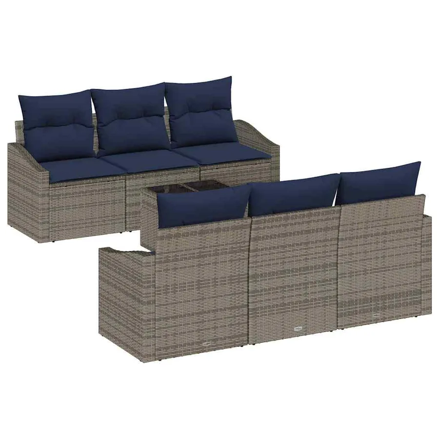 Ensemble de Canapés avec coussin 7 pcs Gris et marine polyrotin - 2