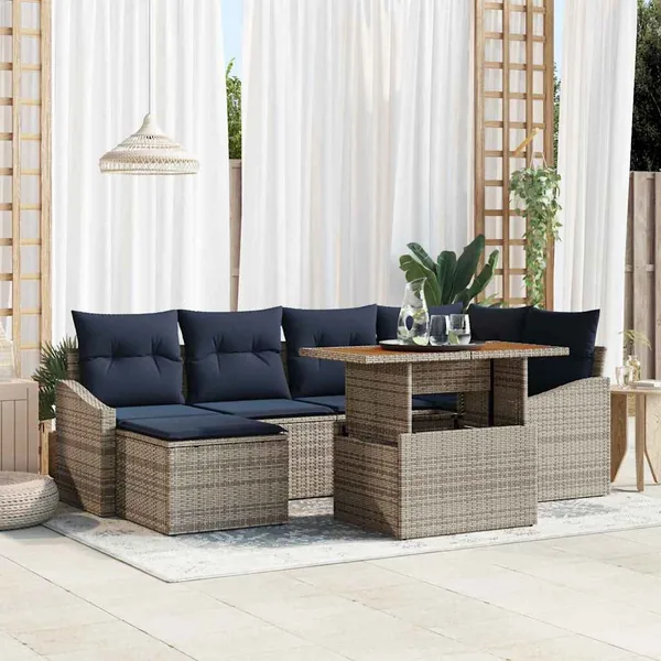 Ensemble de canapé de jardin 7 pcs Gris Poly rotin