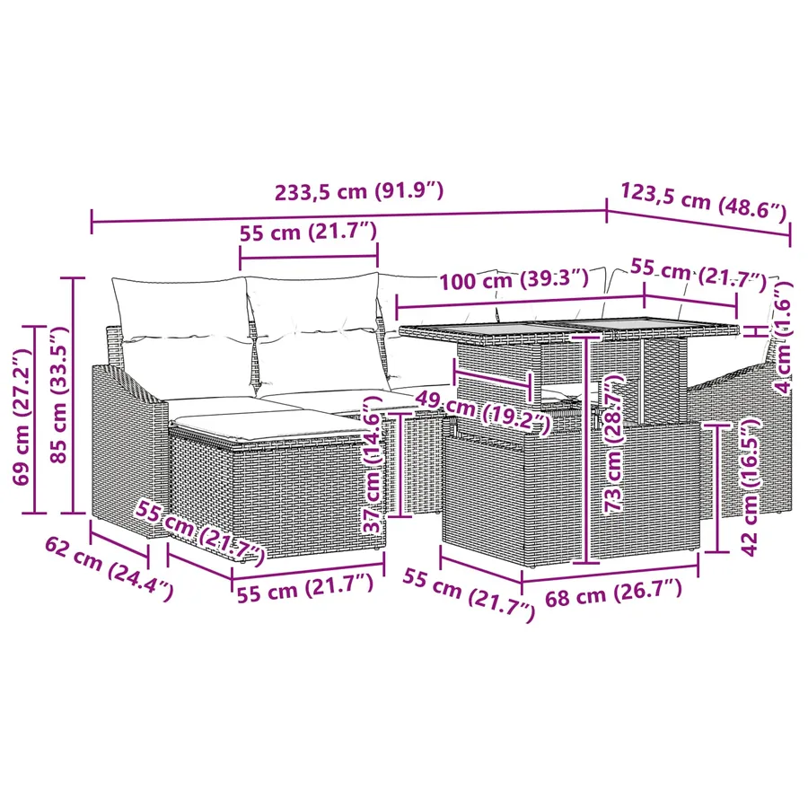 Ensemble de canapé de jardin 7 pcs Gris Poly rotin - 17