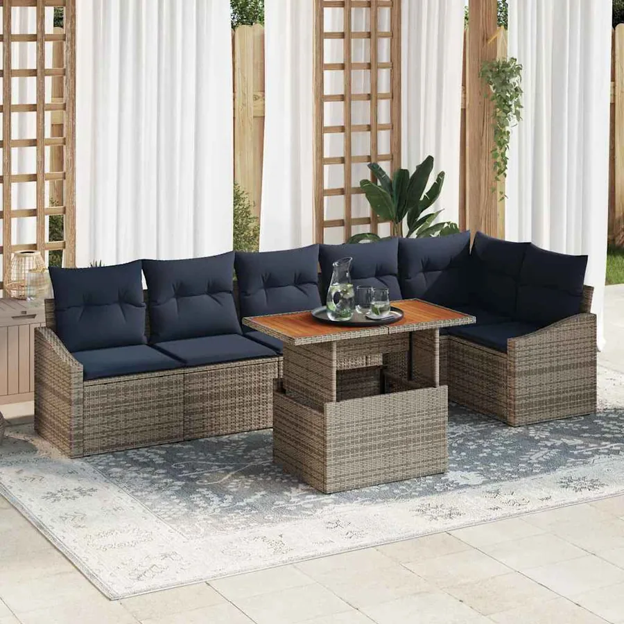 Ensemble de canapé de jardin 7 pcs Gris Poly rotin