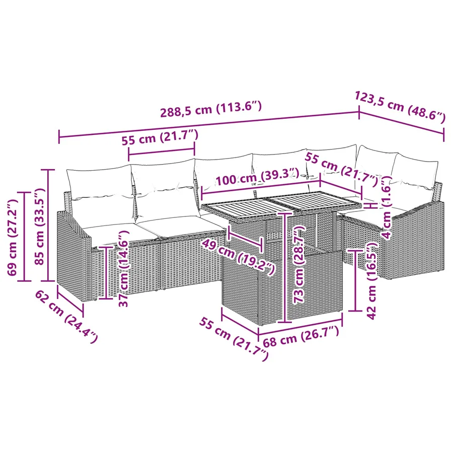 Ensemble de canapé de jardin 7 pcs Gris Poly rotin - 15