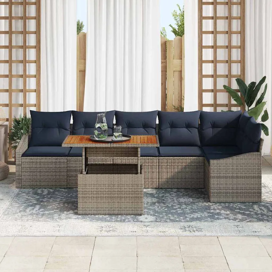 Ensemble de canapé de jardin 7 pcs Gris Poly rotin - 3