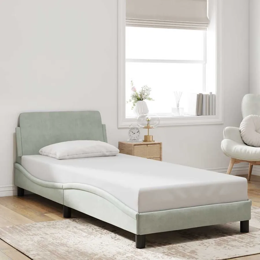 Cadre de lit Dover gris clair 80x200 cm velours