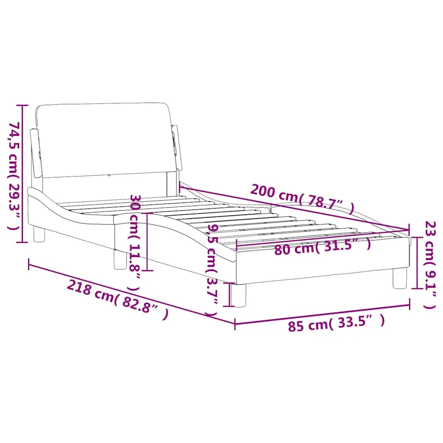 Cadre de lit Dover gris clair 80x200 cm velours - 6