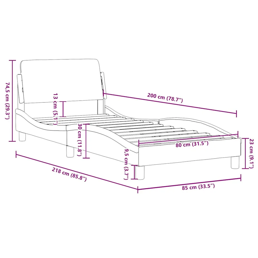 Cadre de lit Dover gris clair 80x200 cm velours - 9