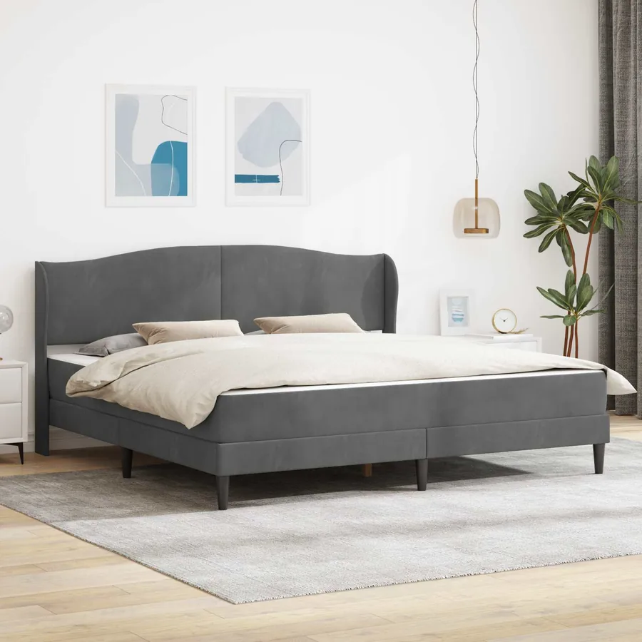 Cadre de lit avec tête de lit Gris foncé 180 x 200 cm Velours