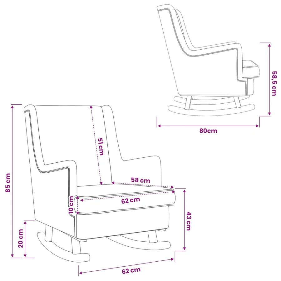 Chaise à bascule Noir 62 x 80 x 85 cm Bouclé - 10