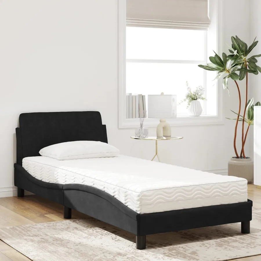Lit avec matelas Dover noir 80x200 cm velours - 3