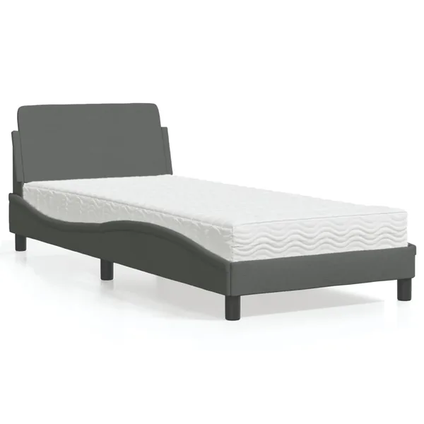 Lit avec matelas Dover gris foncé 80x200 cm tissu