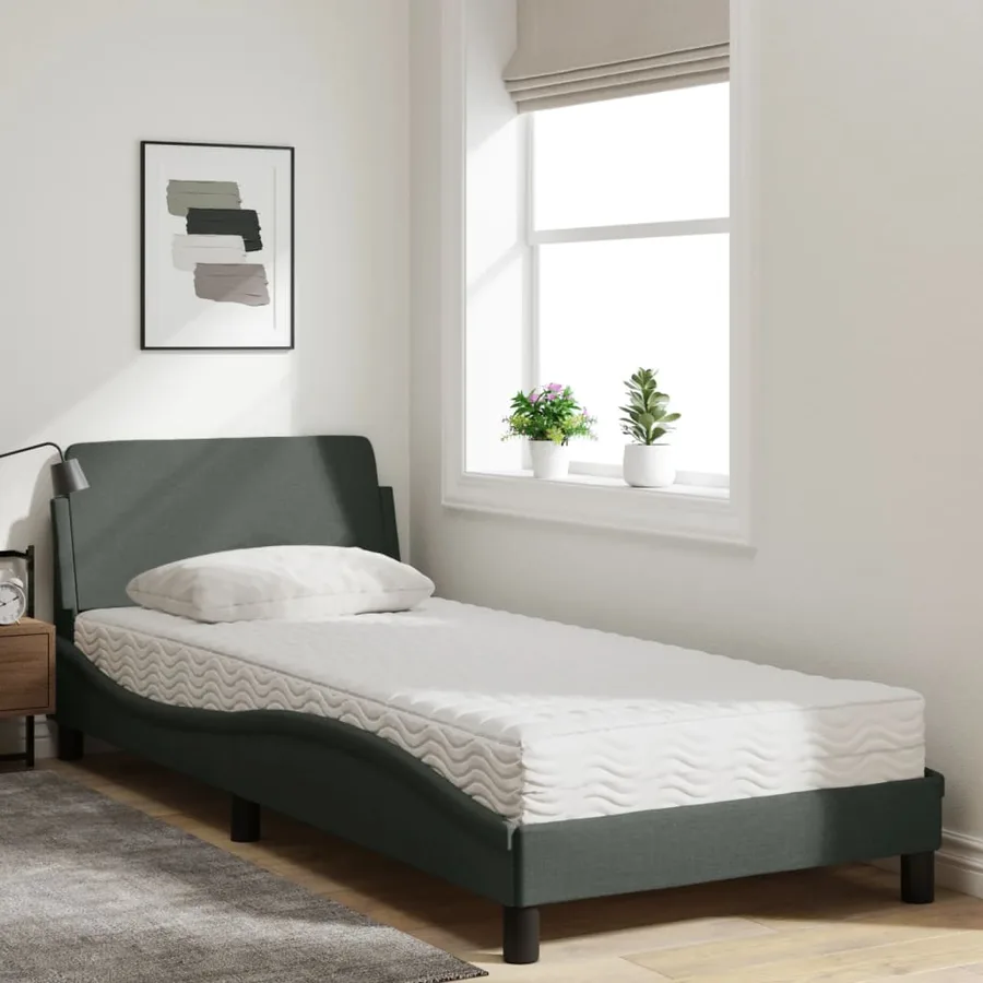 Lit avec matelas Dover gris foncé 80x200 cm tissu - 3