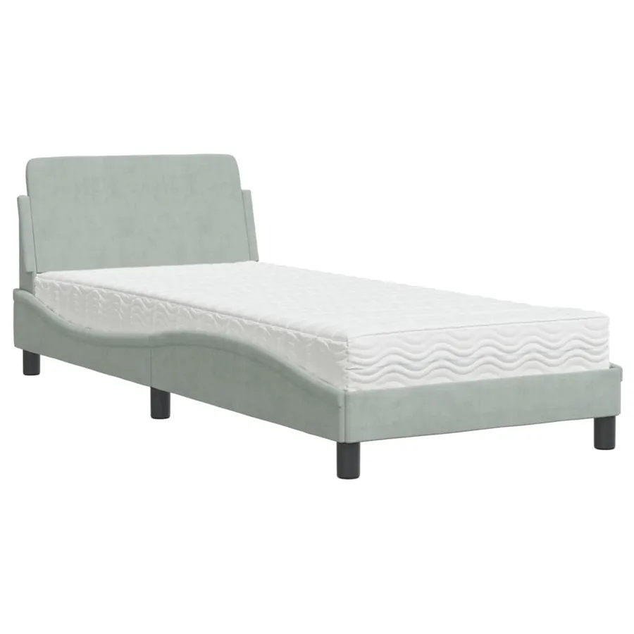 Lit avec matelas Dover gris clair 80x200 cm velours - 2