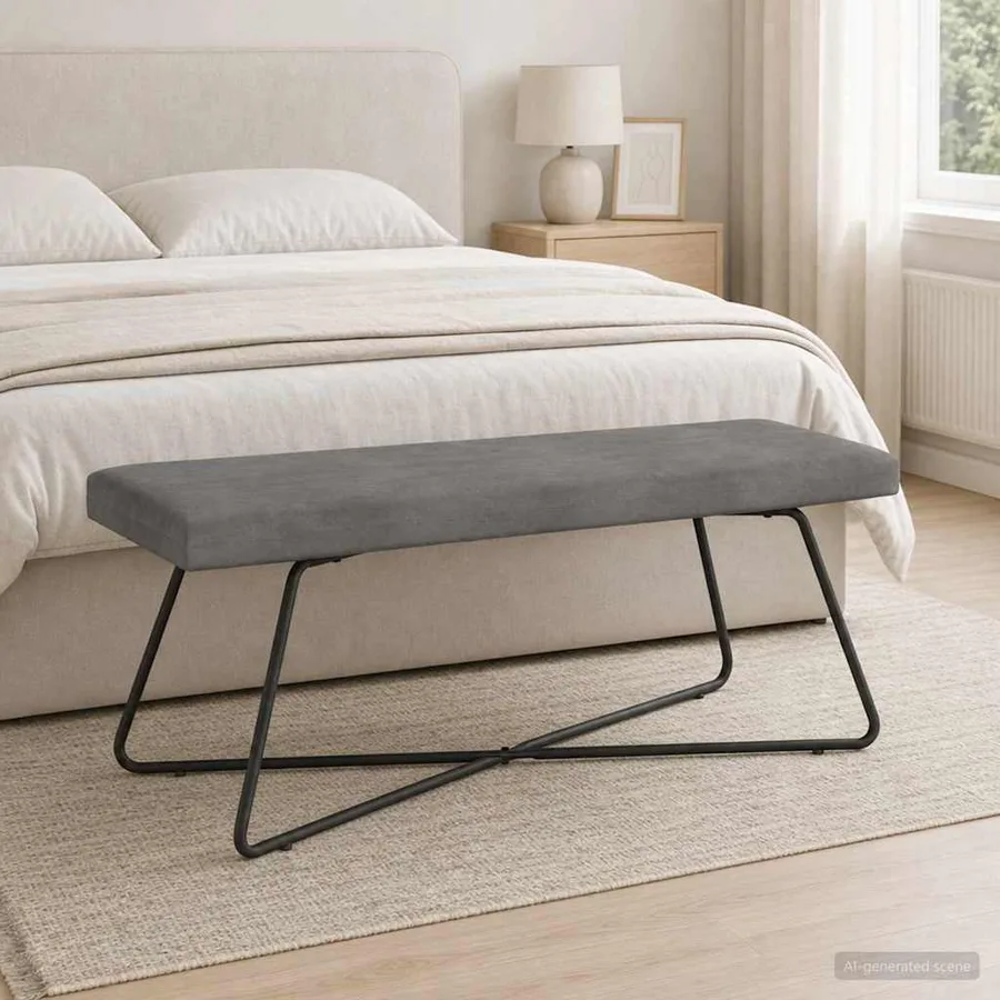 banc Gris foncé 110 x 40 x 45 cm Velours - 3