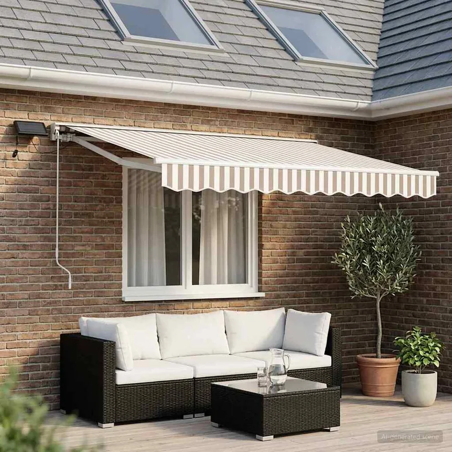 Cadre de store manuel avec LEDs Gris clair et blanc 3 x 2 m
