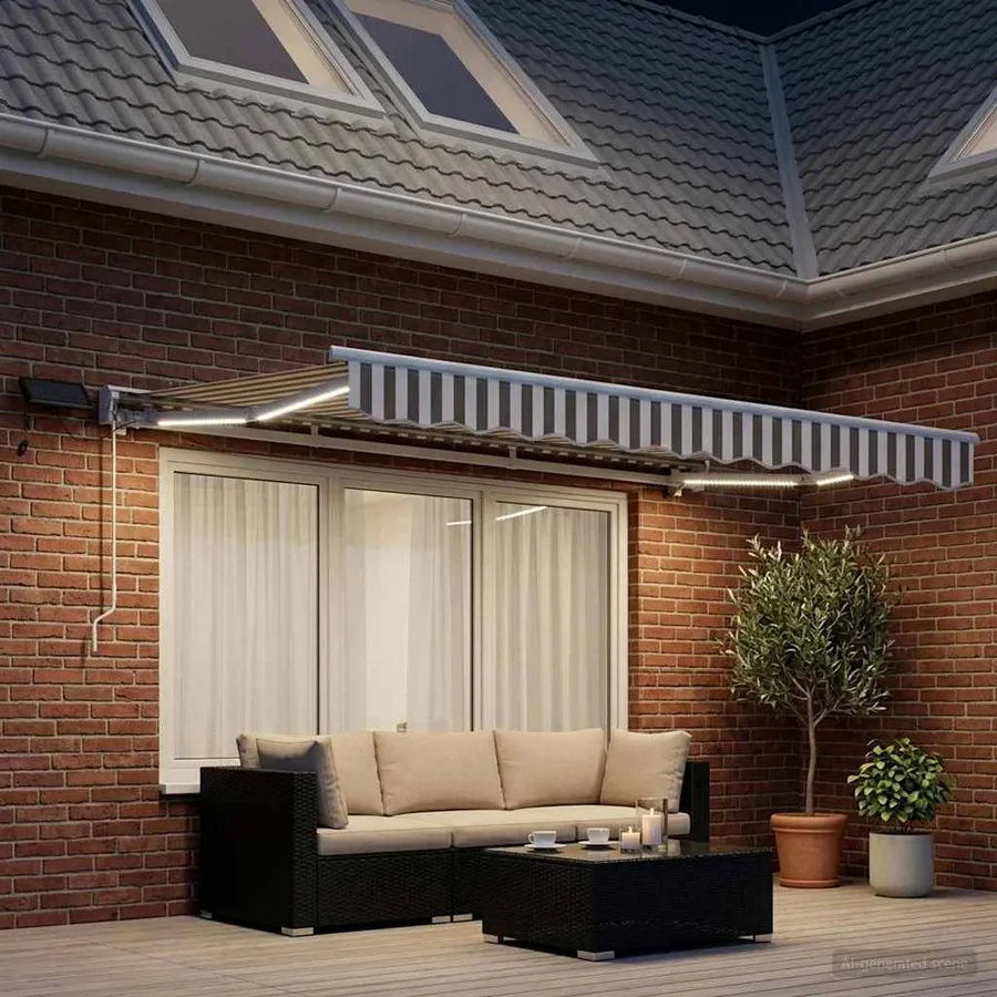 Cadre de store manuel avec LEDs Gris clair et blanc 3 x 2 m - 3