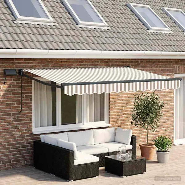 Store rétractable manuel avec LEDs Gris clair et blanc