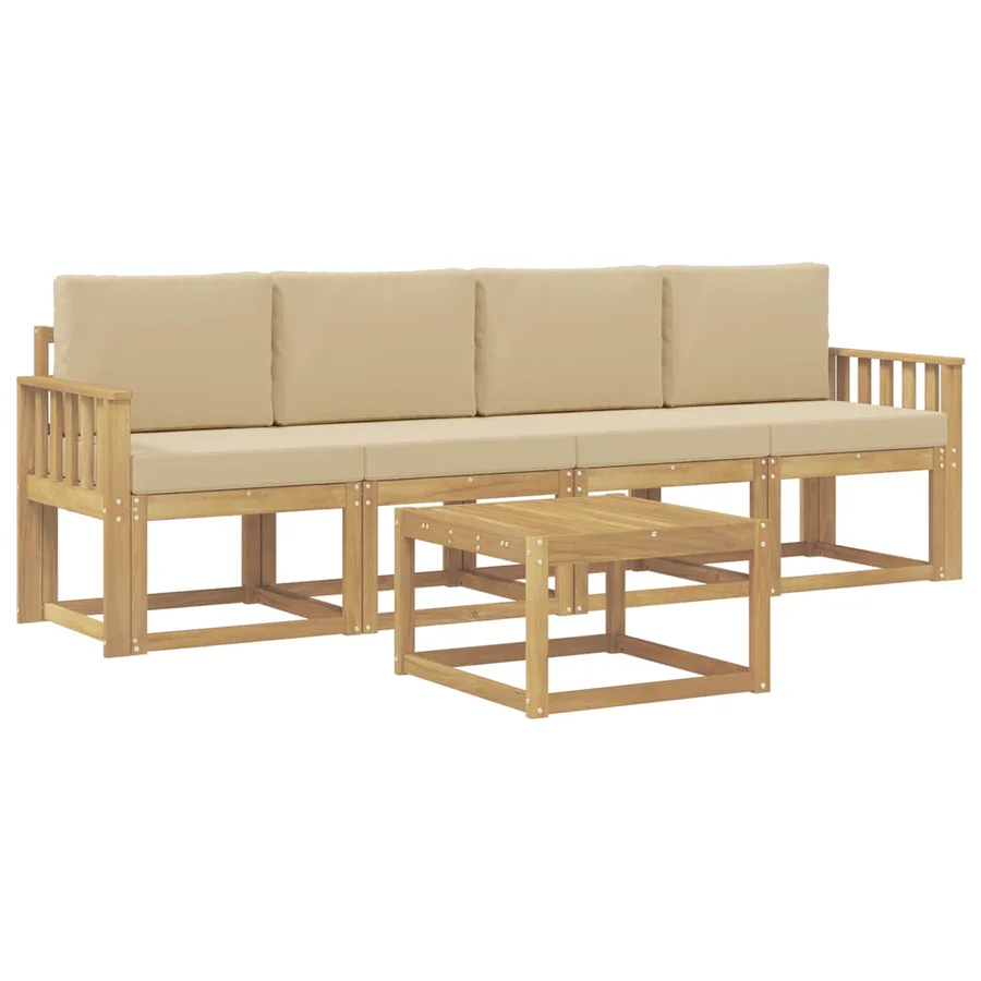 Ensemble de canapés d'extérieur 5 pcs Blanc et Beige - 2