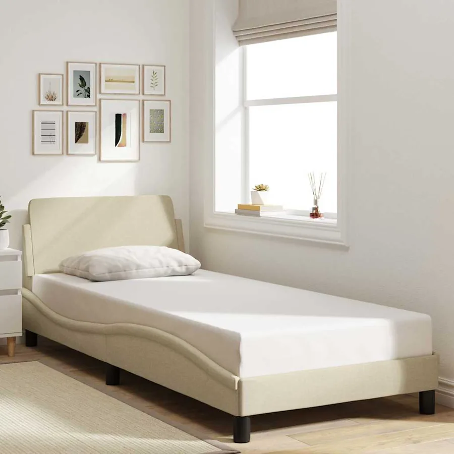 Cadre de lit avec tête de lit Dover crème 80x200cm tissu