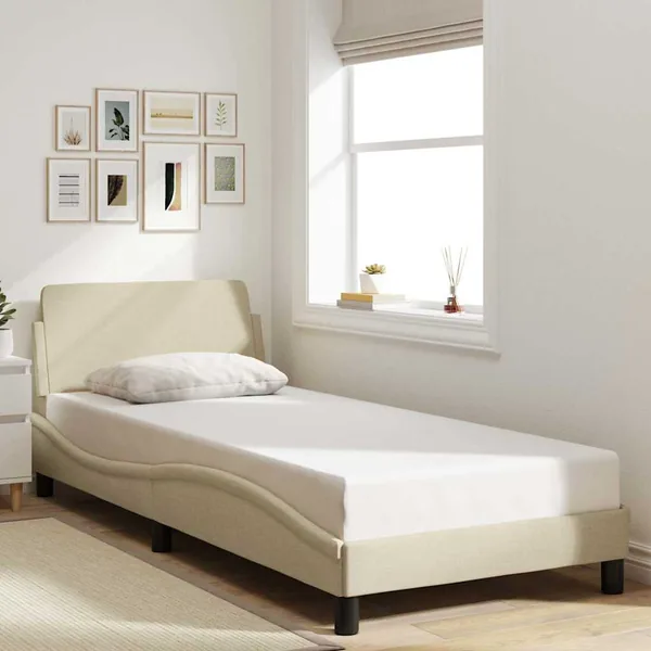 Cadre de lit avec tête de lit Dover crème 80x200cm tissu