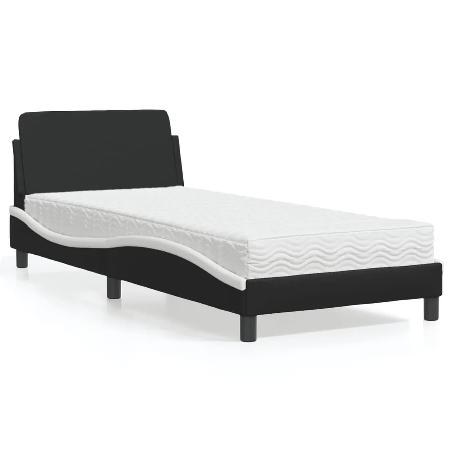 Lit avec matelas Dover noir et blanc 80x200 cm similicuir