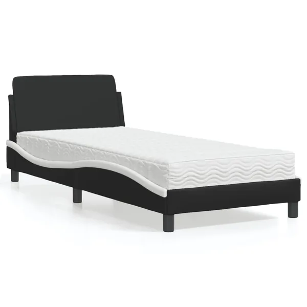 Lit avec matelas Dover noir et blanc 80x200 cm similicuir
