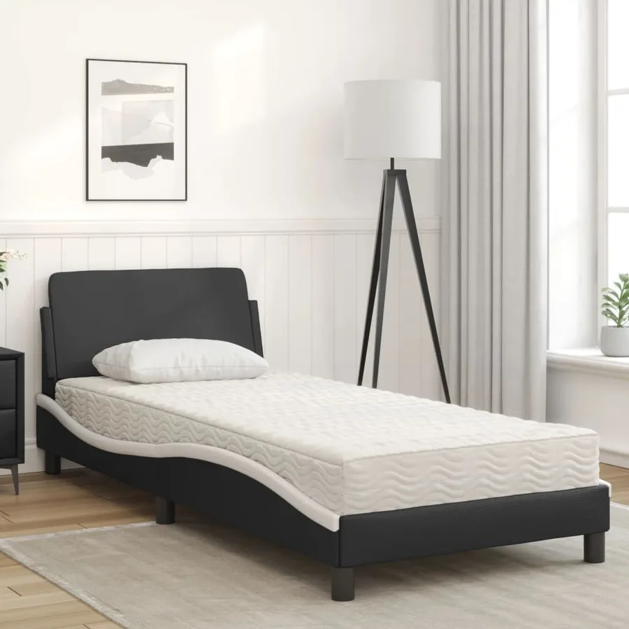 Lit avec matelas Dover noir et blanc 80x200 cm similicuir - 3