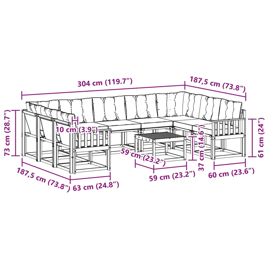 Ensemble de canapés d'extérieur 10 pcs Blanc et gris clair - 10