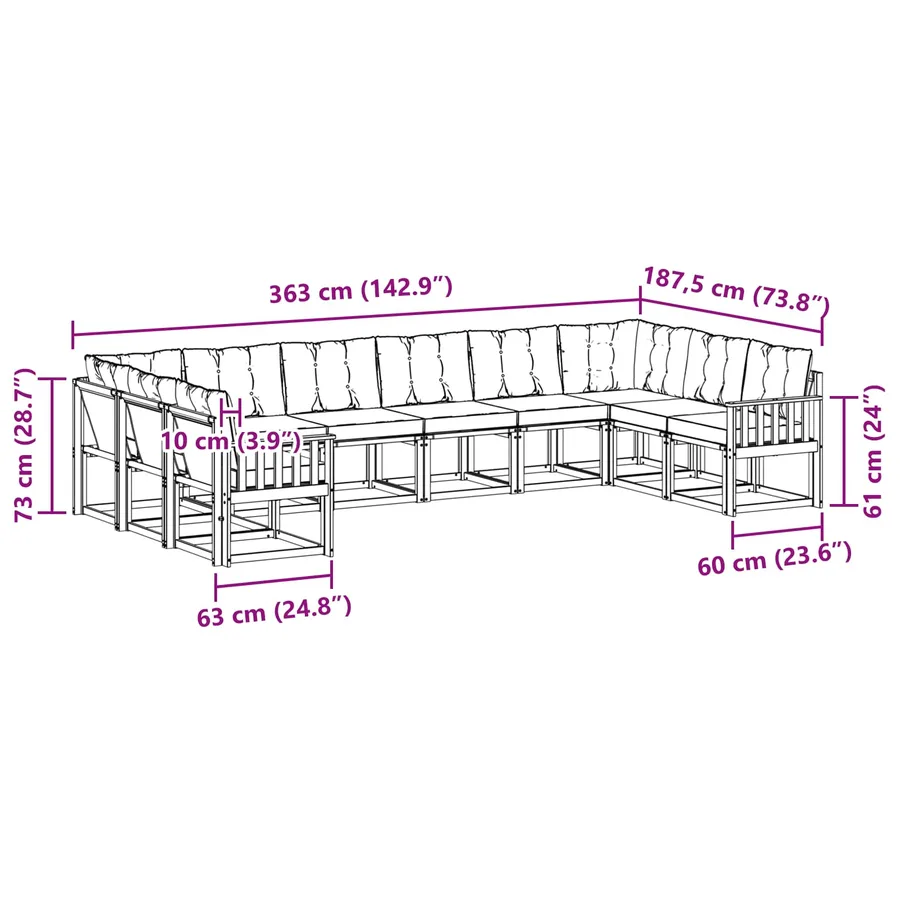 Ensemble de canapés d'extérieur 10 pcs Blanc et crème - 9