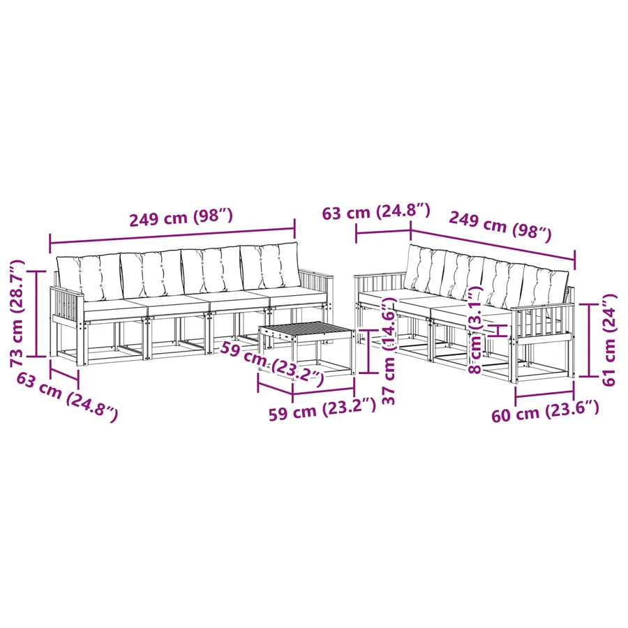 Ensemble de canapés d'extérieur 9 pcs Blanc et noir - 8